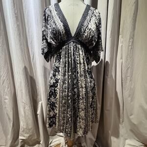 SKY Vintage 90s SKY Unworn Silk Jersey Dress With Real Leather Braided Trim L